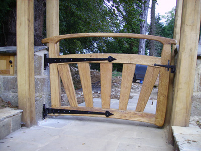 Close-up of gate, green Oak joinery