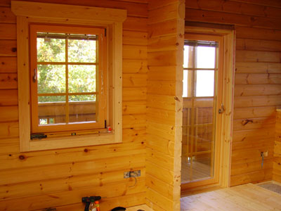 Inside log cabin